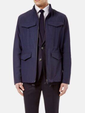 HARDY AMIES POCKET FIELD TECHNICAL COTTON OVER SUIT NAVY JACKET